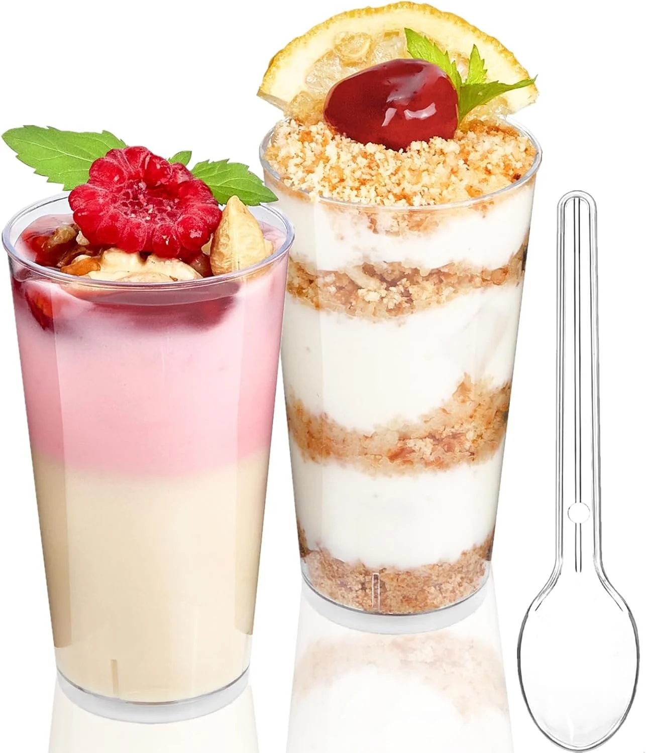 بسته 50 عددی فنجان دسر مینیاتوری گرد 3 اونسی به همراه قاشق، فنجان های شفاف پلاستیکی دسر شات برای مهمانی، ماست، پارفه، چیزکیک، پودینگ، ژله و پیش غذا بسته 50 عددی فنجان دسر مینیاتوری گرد 3 اونسی به همراه قاشق، فنجان های شفاف پلاستیکی دسر شات برای مهمانی، ماست، پارفه، چیزکیک، پودینگ، ژله و پیش غذا