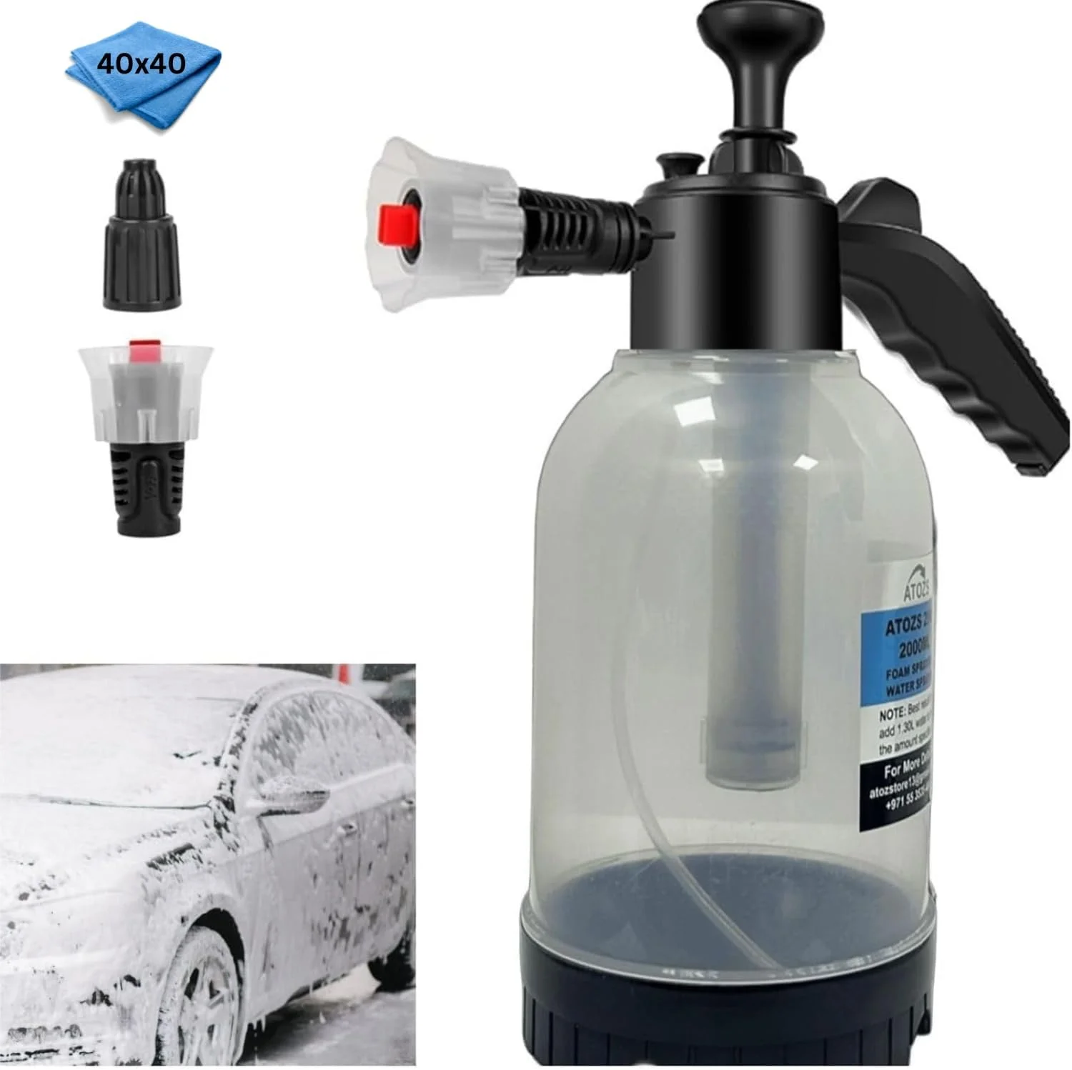 اسپری فوم برف آتوزد، اسپری صابون دستی سنگین، بطری اسپری فوم تحت فشار، سمپاش باغی، بطری اسپری فوم کارواش، بطری آبپاش باغی، فوم ساز غلیظ خودرو، 2 لیتر
