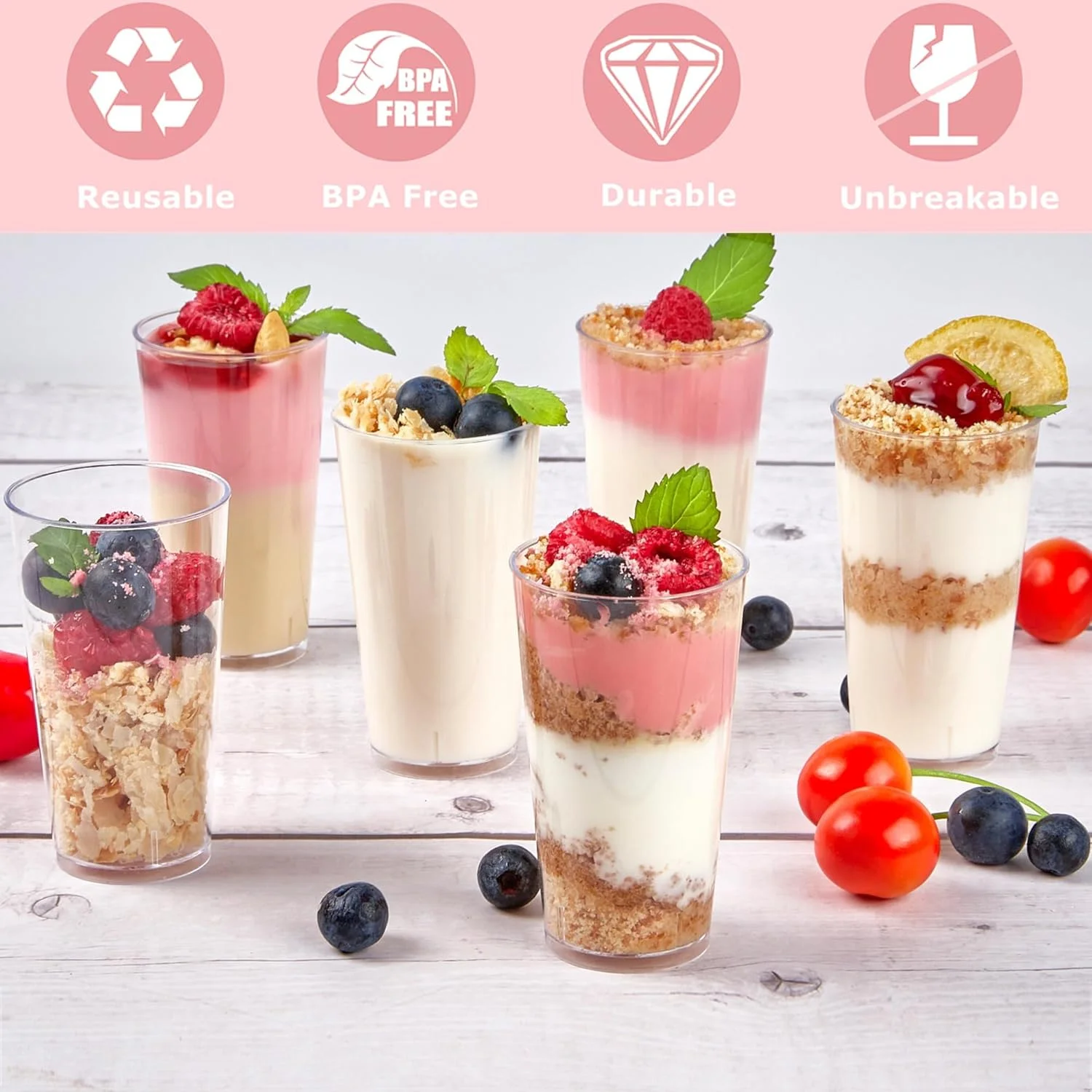 بسته 50 عددی فنجان دسر مینیاتوری گرد 3 اونسی به همراه قاشق، فنجان های شفاف پلاستیکی دسر شات برای مهمانی، ماست، پارفه، چیزکیک، پودینگ، ژله و پیش غذا بسته 50 عددی فنجان دسر مینیاتوری گرد 3 اونسی به همراه قاشق، فنجان های شفاف پلاستیکی دسر شات برای مهمانی، ماست، پارفه، چیزکیک، پودینگ، ژله و پیش غذا