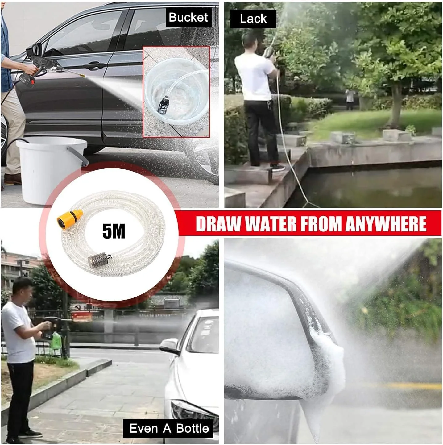 کارواش شارژی قابل حمل AWH 24V، دستگاه نظافت فشار قوی برقی 30 بار با باتری لیتیومی، دستگاه تمیز کننده خودرو دستی به همراه نازل تولید فوم و پمپ آب