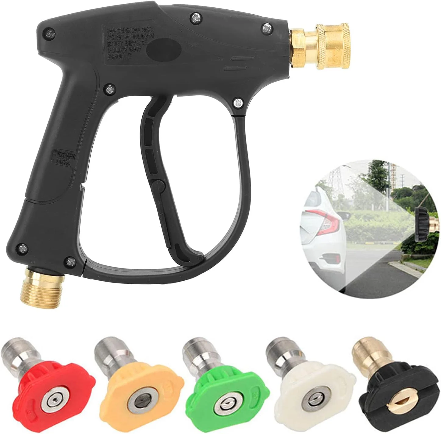 تفنگ کارواش فشار قوی banapoy، کیت تفنگ کارواش 4350 PSI با 5 نازل کارواش، اتصال سریع 1/4 اینچی، دسته تفنگ کارواش برای شستشوی خودرو