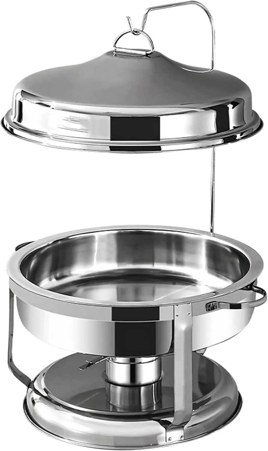 ظرف گرم نگهدارنده غذا استیل گرد 9 لیتری DLUXCA، گرمکن بوفه سایز کامل با ظرف غذا، جای سوخت و درب برای پذیرایی مهمانی ظرف گرم نگهدارنده غذا استیل گرد 9 لیتری DLUXCA، گرمکن بوفه سایز کامل با ظرف غذا، جای سوخت و درب برای پذیرایی مهمانی