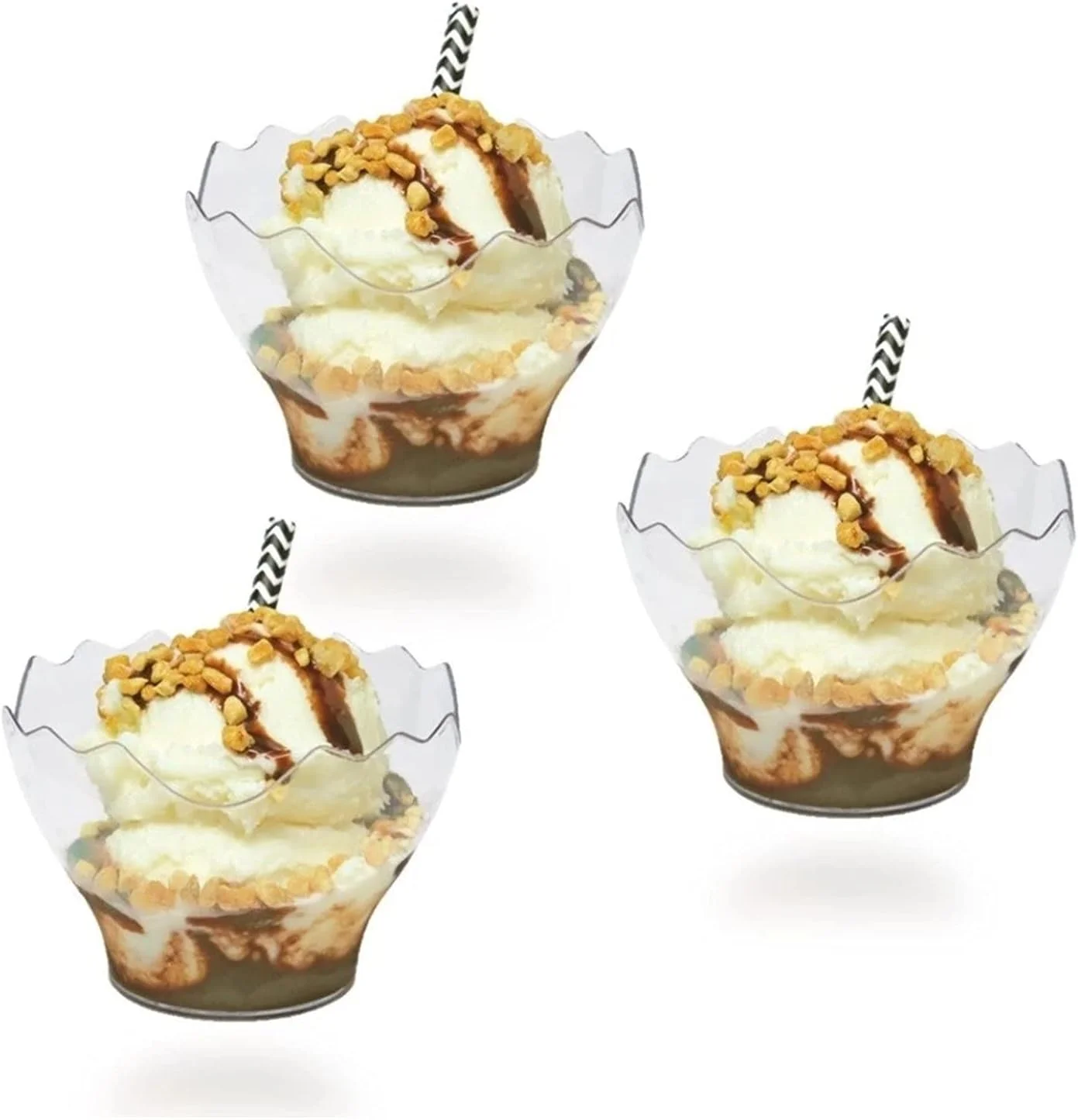 ظروف دسر DHXYZM ظروف پلاستیکی یکبار مصرف ظروف دسر لبه دندانه دار شفاف کاسه دسر لوازم عروسی مهمانی برای پذیرایی عروسی (رنگ: شفاف، اندازه: یک سایز)