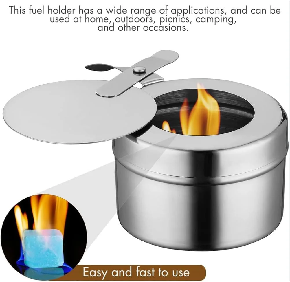 DOITOOL نگهدارنده قوطی سوخت استیل ضد زنگ 6 عددی - قوطی سوخت ظرف گرم کننده غذا - نگهدارنده سوخت گرد با پوشش برای گرم کننده های بوفه
