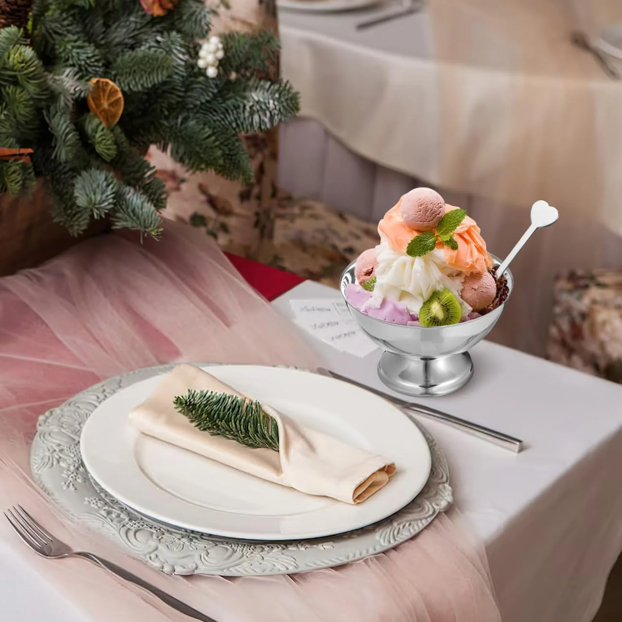 DOITOOL 3 عدد کاسه بستنی استیل ضد زنگ، فنجان های بستنی فلزی کاسه های سالاد قابل استفاده مجدد کاسه های دسر فنجان های میوه پایه دار گرد برای دسر بستنی میوه ای پودینگ، 10X10X6.5CM DOITOOL 3 عدد کاسه بستنی استیل ضد زنگ، فنجان های بستنی فلزی کاسه های سالاد قابل استفاده مجدد کاسه های دسر فنجان های میوه پایه دار گرد برای دسر بستنی میوه ای پودینگ، 10X10X6.5CM