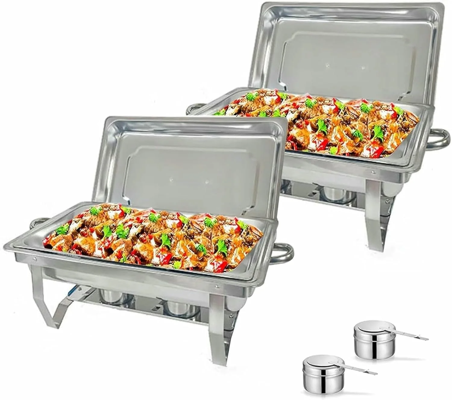 ظرف گرم نگهدارنده غذا - ست بوفه، گرم کننده غذای قابل حمل، ظرف گرم کننده غذا، ست بوفه ظرف گرم کننده غذا ساخته شده از استیل ضد زنگ، برای بوفه ها/عروسی ها/ضیافت ها/تهیه غذا، 1 محفظه - 2 عدد