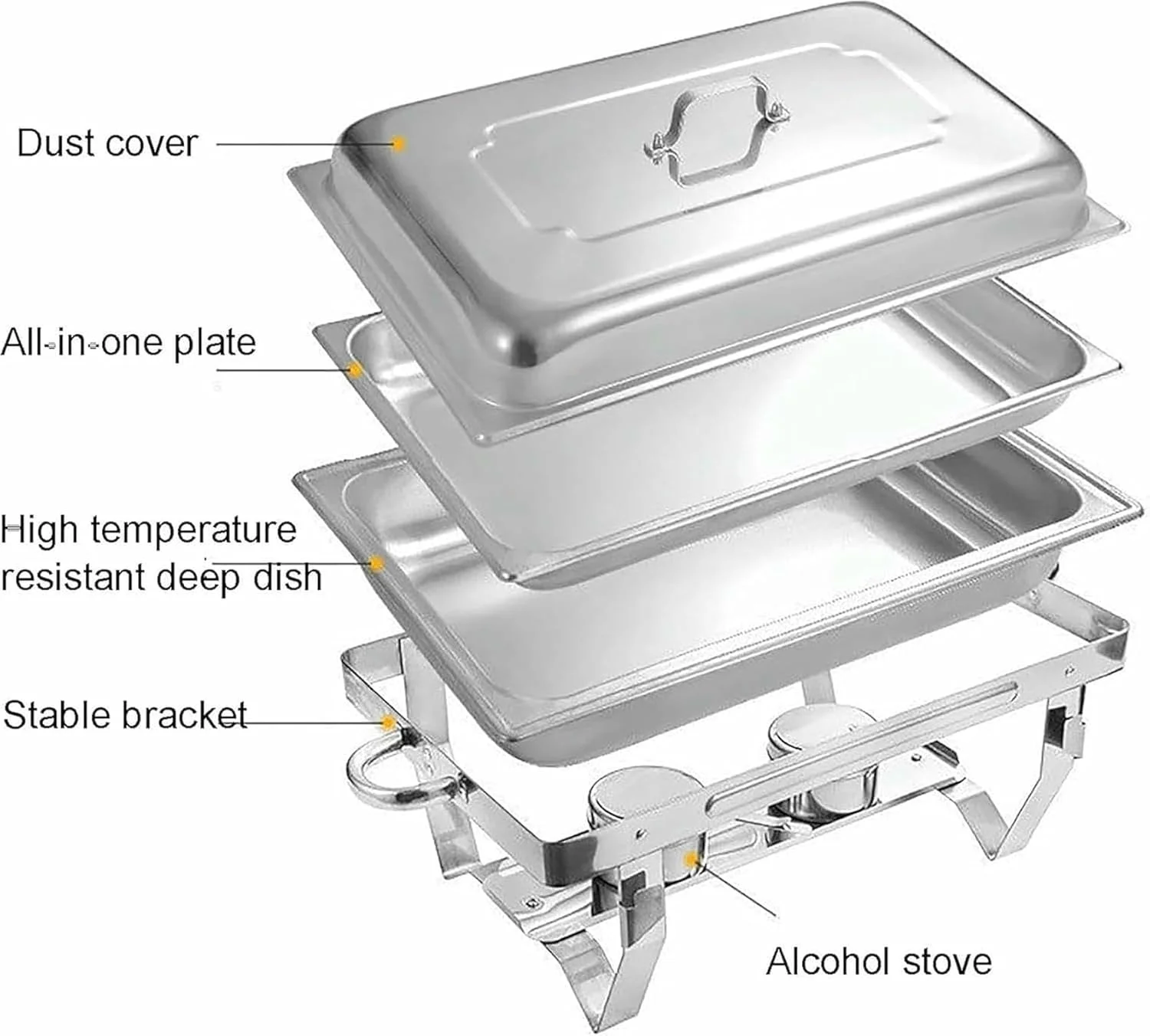 ظرف گرم نگهدارنده غذا - ست بوفه، گرم کننده غذای قابل حمل، ظرف گرم کننده غذا، ست بوفه ظرف گرم کننده غذا ساخته شده از استیل ضد زنگ، برای بوفه ها/عروسی ها/ضیافت ها/تهیه غذا، 1 محفظه - 2 عدد