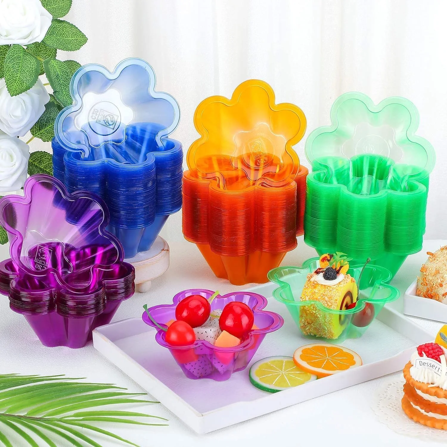 ظروف بستنی پلاستیکی، 200 عدد فنجان دسر 250 میلی لیتری، ظروف یکبار مصرف رنگارنگ به شکل گل برای پودینگ، میوه، ترافل، ظروف تست، برای سرو پیش غذاهای شکلاتی، نمونه برداری در مهمانی (4 رنگ * 50) ظروف بستنی پلاستیکی، 200 عدد فنجان دسر 250 میلی لیتری، ظروف یکبار مصرف رنگارنگ به شکل گل برای پودینگ، میوه، ترافل، ظروف تست، برای سرو پیش غذاهای شکلاتی، نمونه برداری در مهمانی (4 رنگ * 50)