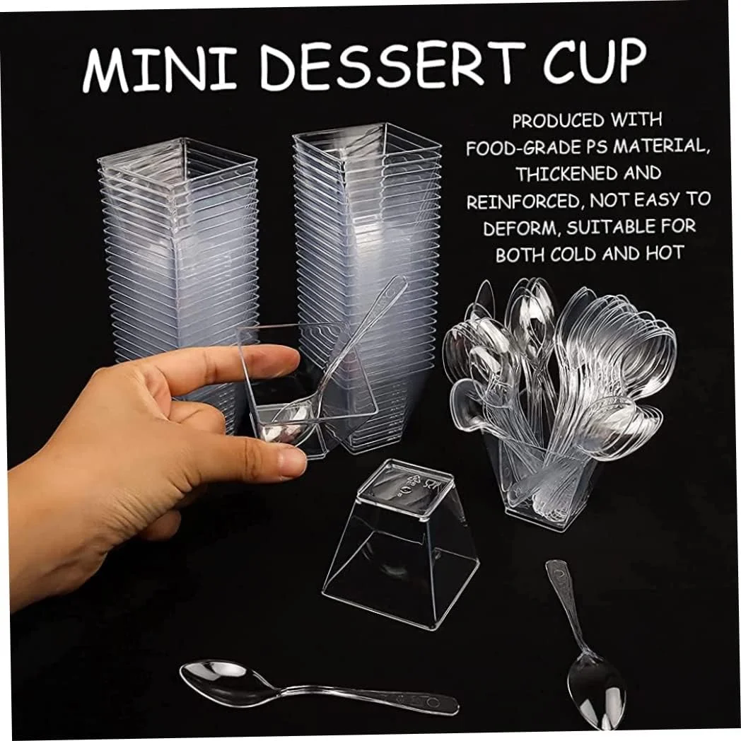 بسته 50 عددی فنجان دسر به همراه 50 قاشق، ست کاسه دسر 60 میلی لیتری، فنجان های دسر پلاستیکی DIY، فنجان های ذوزنقه ای قابل استفاده مجدد برای خانه، دسر، پیک نیک، مهمانی بسته 50 عددی فنجان دسر به همراه 50 قاشق، ست کاسه دسر 60 میلی لیتری، فنجان های دسر پلاستیکی DIY، فنجان های ذوزنقه ای قابل استفاده مجدد برای خانه، دسر، پیک نیک، مهمانی