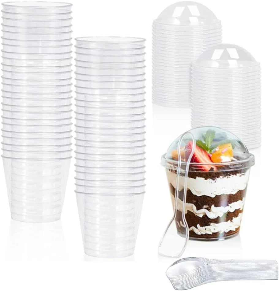 ظروف دسر گرد با قاشق و درب، بسته 50 عددی، 210 میلی لیتری، لیوان های دسر پلاستیکی شفاف، برای دسرهای مجلسی و موارد دیگر ظروف دسر گرد با قاشق و درب، بسته 50 عددی، 210 میلی لیتری، لیوان های دسر پلاستیکی شفاف، برای دسرهای مجلسی و موارد دیگر