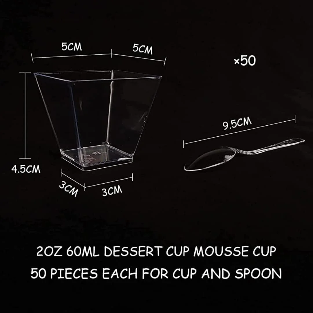 بسته 50 عددی فنجان دسر به همراه 50 قاشق، ست کاسه دسر 60 میلی لیتری، فنجان های دسر پلاستیکی DIY، فنجان های ذوزنقه ای قابل استفاده مجدد برای خانه، دسر، پیک نیک، مهمانی بسته 50 عددی فنجان دسر به همراه 50 قاشق، ست کاسه دسر 60 میلی لیتری، فنجان های دسر پلاستیکی DIY، فنجان های ذوزنقه ای قابل استفاده مجدد برای خانه، دسر، پیک نیک، مهمانی