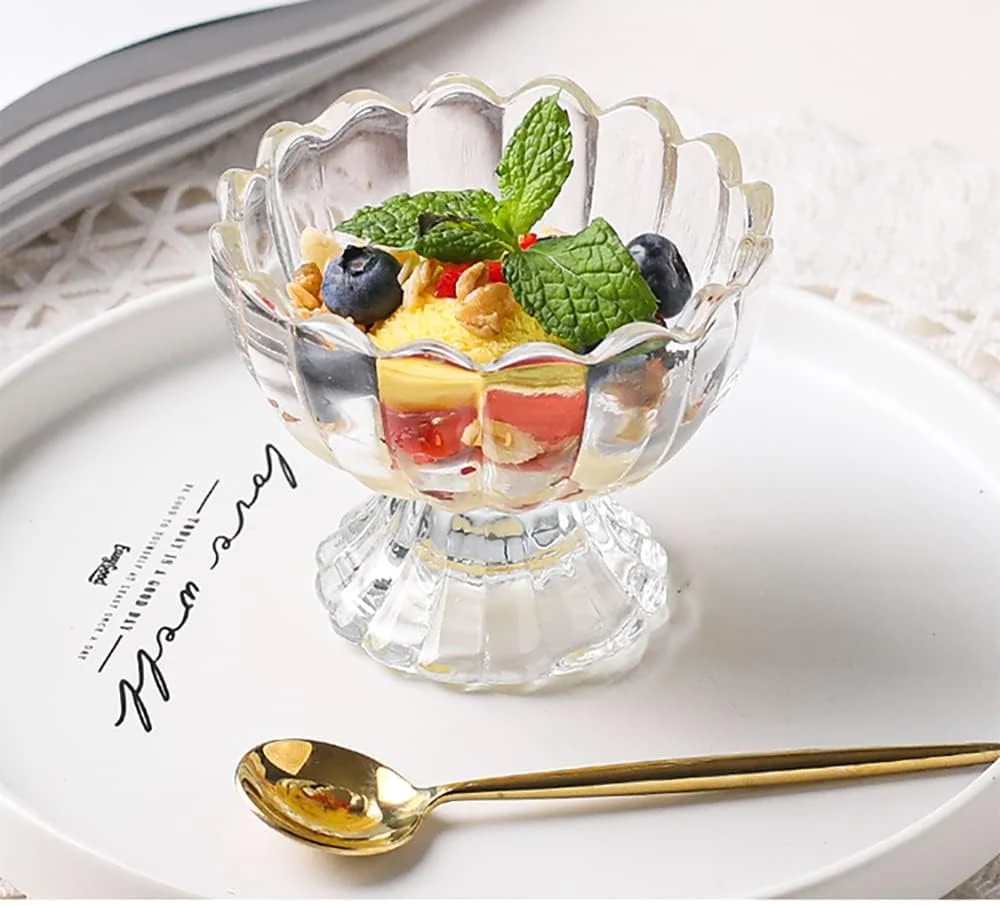 ظروف دسر شیشه ای با قاشق، فنجان های دسر پایه دار 150 میلی لیتری، فنجان های بستنی شیشه ای برای دسر، بستنی، سالاد، کوکتل، چاشنی و ترایفل، ست 6 عددی ظروف دسر شیشه ای با قاشق، فنجان های دسر پایه دار 150 میلی لیتری، فنجان های بستنی شیشه ای برای دسر، بستنی، سالاد، کوکتل، چاشنی و ترایفل، ست 6 عددی