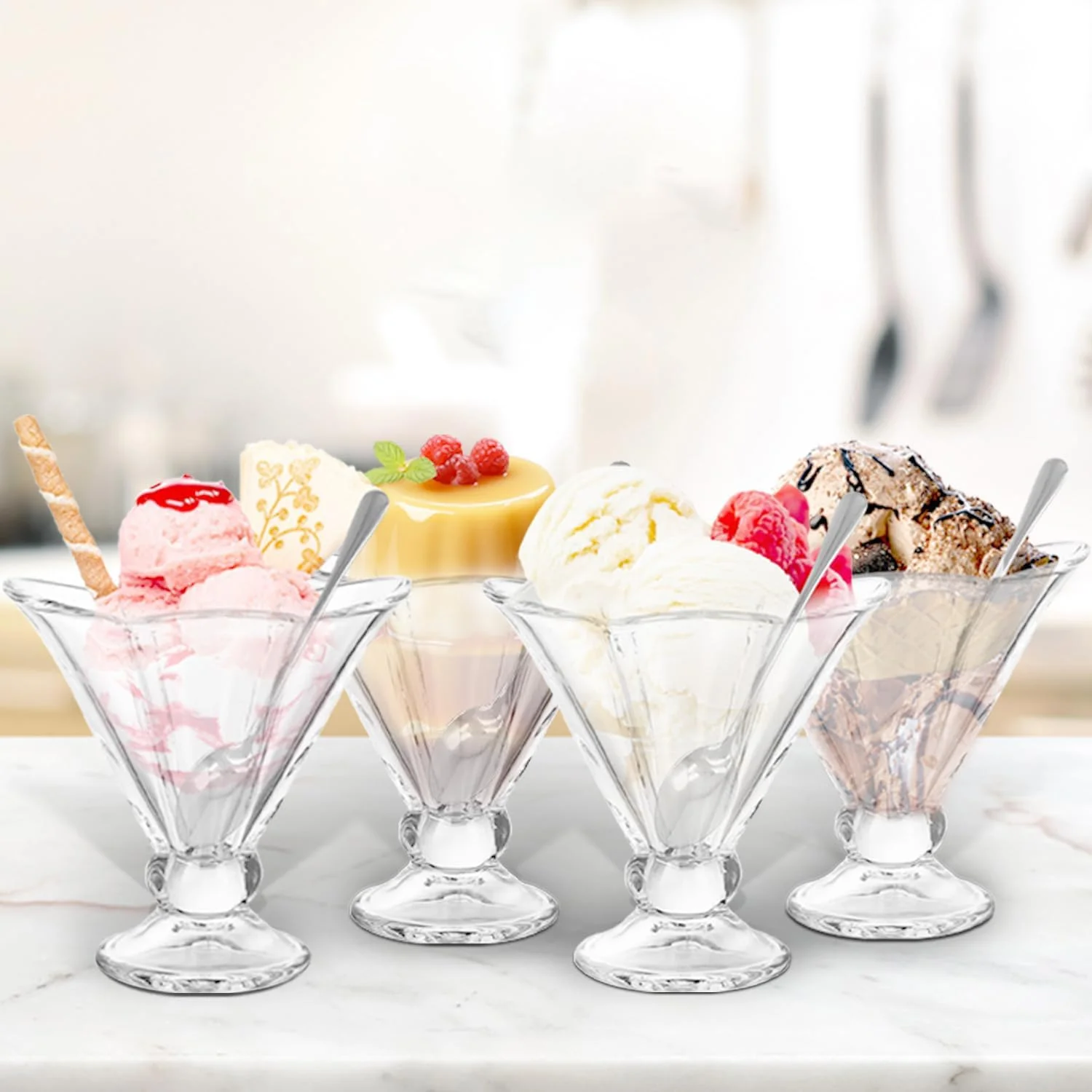 ظروف دسر شیشه ای با قاشق، فنجان های بستنی پایه دار 170 گرمی برای بستنی، میوه، سالاد، کوکتل، میان وعده یا ترایفل، کاسه سرو ایده آل برای مهمانی های تعطیلات، شفاف 4 عدد ظروف دسر شیشه ای با قاشق، فنجان های بستنی پایه دار 170 گرمی برای بستنی، میوه، سالاد، کوکتل، میان وعده یا ترایفل، کاسه سرو ایده آل برای مهمانی های تعطیلات، شفاف 4 عدد