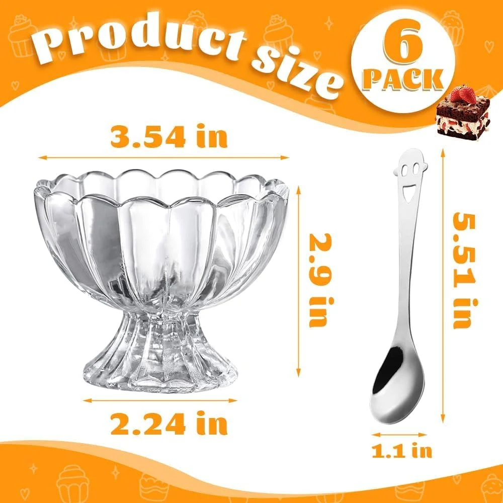 ظروف دسر شیشه ای با قاشق، فنجان های دسر پایه دار 150 میلی لیتری، فنجان های بستنی شیشه ای برای دسر، بستنی، سالاد، کوکتل، چاشنی و ترایفل، ست 6 عددی ظروف دسر شیشه ای با قاشق، فنجان های دسر پایه دار 150 میلی لیتری، فنجان های بستنی شیشه ای برای دسر، بستنی، سالاد، کوکتل، چاشنی و ترایفل، ست 6 عددی
