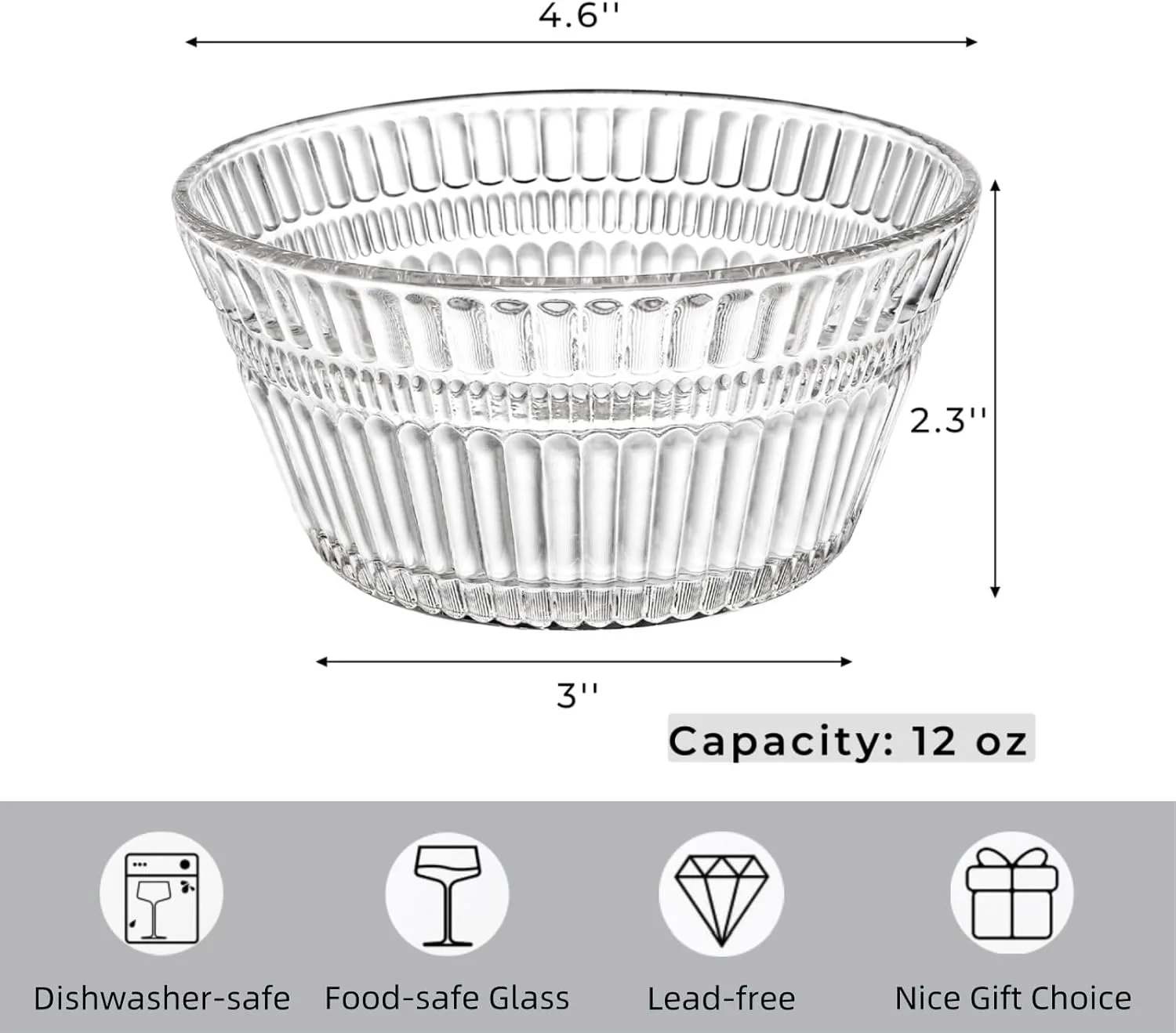 ست 12 عددی کاسه شیشه ای کوچک، کاسه های دسر شیاردار 350 میلی لیتری، فنجان های کاسترد قابل چیدن، برای دسر، بستنی، میوه، سالاد، تنقلات، کوکتل، چاشنی، و مهمانی تعطیلات کریسمس ست 12 عددی کاسه شیشه ای کوچک، کاسه های دسر شیاردار 350 میلی لیتری، فنجان های کاسترد قابل چیدن، برای دسر، بستنی، میوه، سالاد، تنقلات، کوکتل، چاشنی، و مهمانی تعطیلات کریسمس