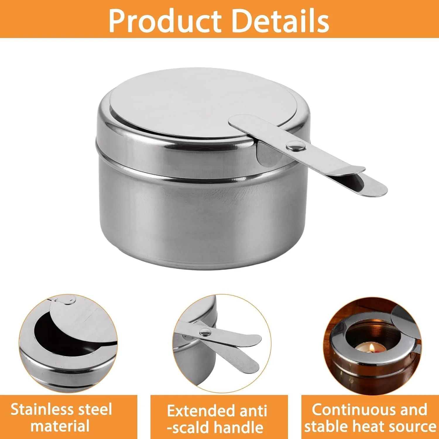 نگهدارنده سوخت استیل B&S - لوازم جانبی بادوام برای گرم نگه داشتن غذا در بوفه، طراحی مقاوم در برابر حرارت با درب و دسته، اندازه (17×9×6.3) سانتی متر برای پذیرایی و رویدادها