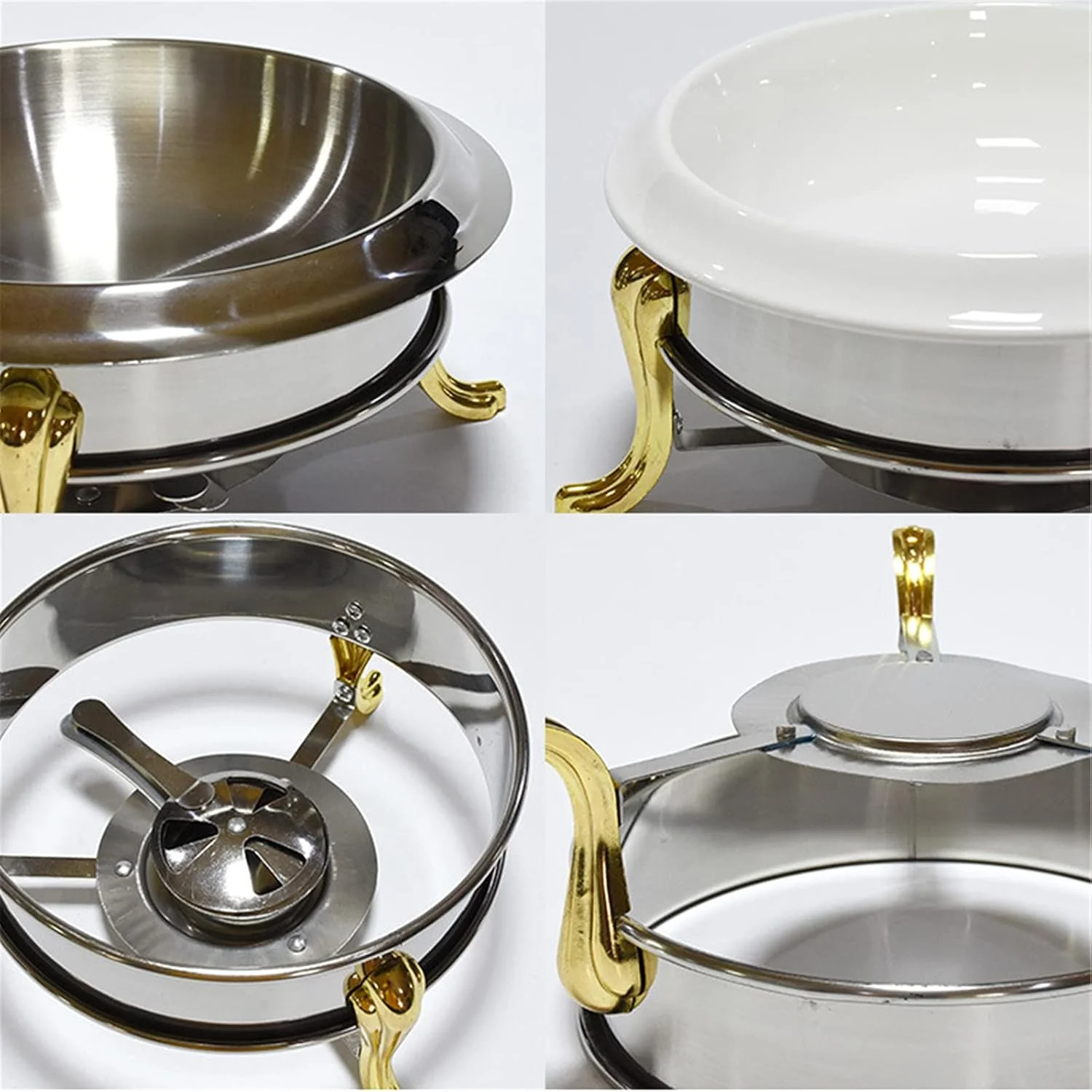 گرم نگهدارنده غذای گرد برای پذیرایی، ظرف گرم کننده بوفه، ظرف پذیرایی با اجاق الکلی و حمام آب مناسب آشپزخانه، مهمانی، غذاخوری، عروسی و مراسم - سفید طلایی استیل، سرامیک - 24، سرامیک 26 سانتی متر گرم نگهدارنده غذای گرد برای پذیرایی، ظرف گرم کننده بوفه، ظرف پذیرایی با اجاق الکلی و حمام آب مناسب آشپزخانه، مهمانی، غذاخوری، عروسی و مراسم - سفید طلایی استیل، سرامیک - 24، سرامیک 26 سانتی متر