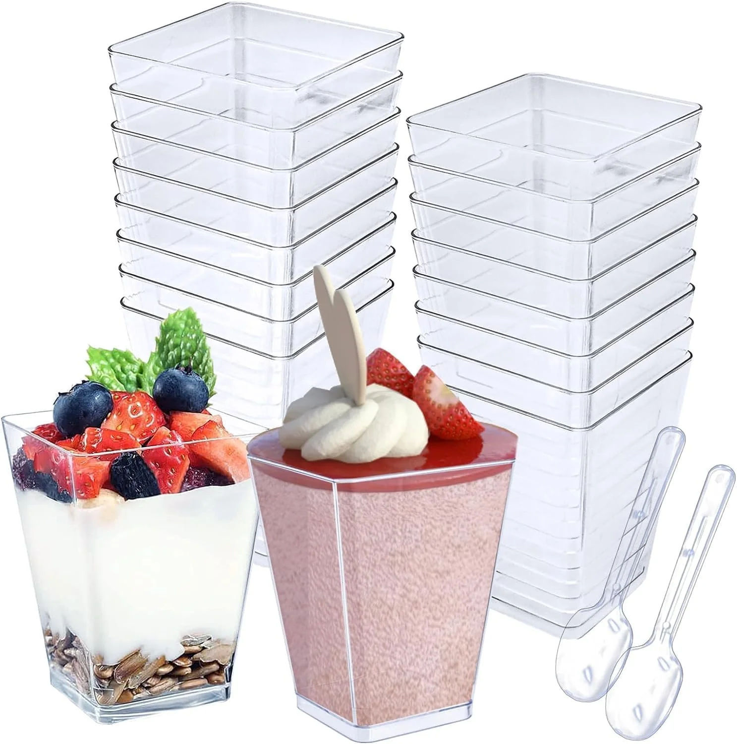 بسته 25 عددی لیوان دسر سیسولن با قاشق، ظرف دسر 150 میلی لیتری، کاسه دسر گرد قابل استفاده مجدد، لیوان دسر شفاف برای موس، کیک، بستنی، ماست و پودینگ بسته 25 عددی لیوان دسر سیسولن با قاشق، ظرف دسر 150 میلی لیتری، کاسه دسر گرد قابل استفاده مجدد، لیوان دسر شفاف برای موس، کیک، بستنی، ماست و پودینگ