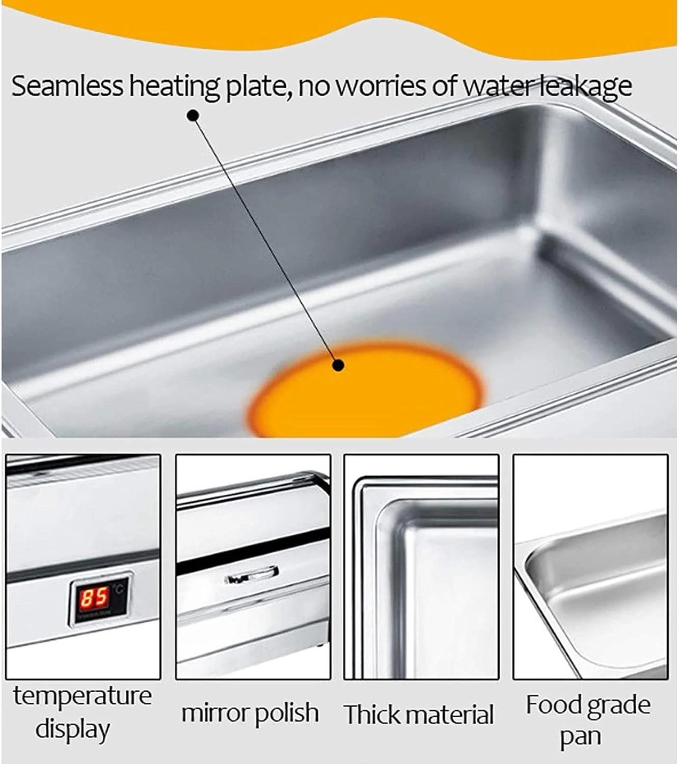 گرمکن غذا برقی بوفه ای 400 وات با درب شیشه ای مناسب مهمانی ها و بوفه با ظرفیت 9 لیتر - قابل تنظیم، C, C گرمکن غذا برقی بوفه ای 400 وات با درب شیشه ای مناسب مهمانی ها و بوفه با ظرفیت 9 لیتر - قابل تنظیم، C, C