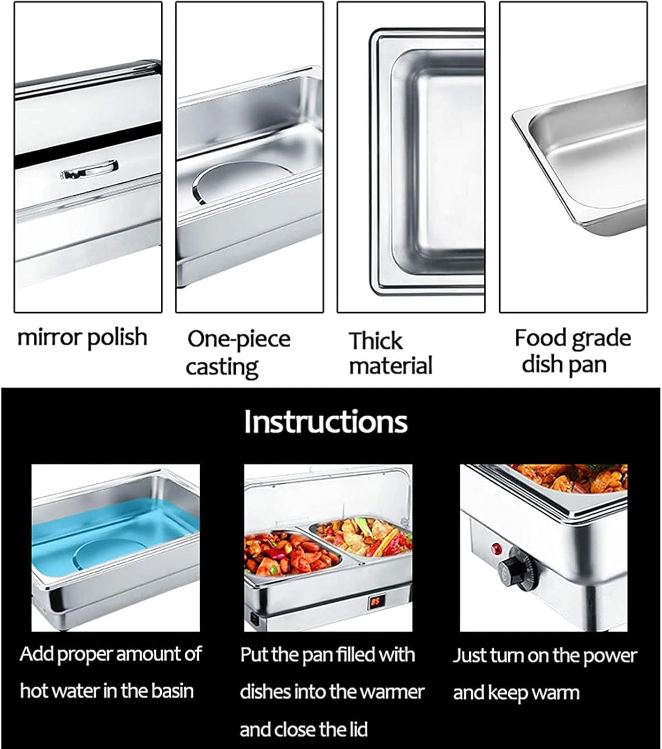 گرمکن غذا برقی بوفه ای 400 وات با درب شیشه ای مناسب مهمانی ها و بوفه با ظرفیت 9 لیتر - قابل تنظیم، C, C گرمکن غذا برقی بوفه ای 400 وات با درب شیشه ای مناسب مهمانی ها و بوفه با ظرفیت 9 لیتر - قابل تنظیم، C, C