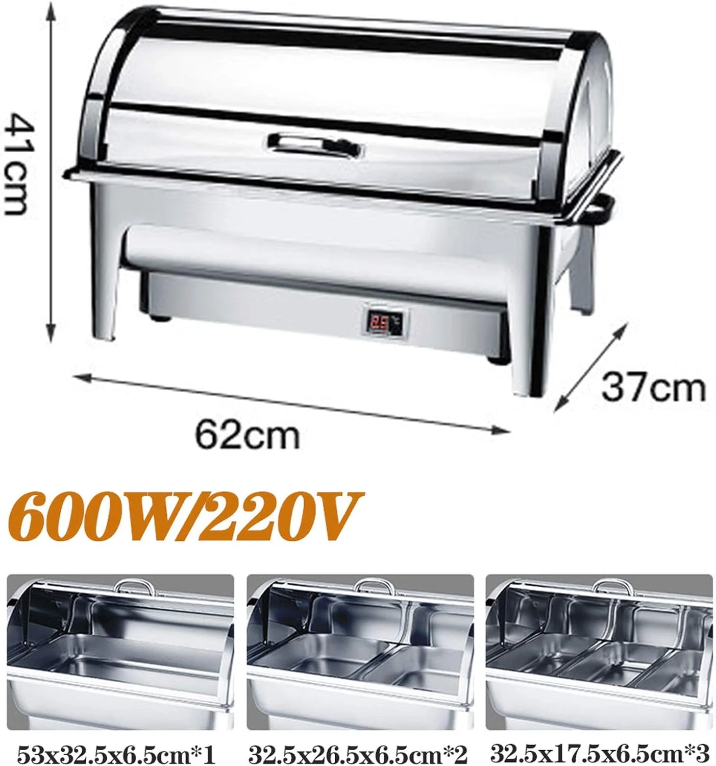 گرمکن غذا KKRKEM، گرم نگهدارنده غذا برای پذیرایی، گرمکن بوفه استیل ضد زنگ 9 لیتری به همراه درب، ایده آل برای هر مهمانی، مسابقه فوتبال و دورهمی اداری (C)