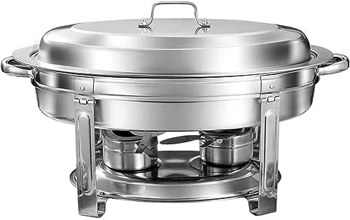 ست ظرف گرم نگهدارنده بیضی شکل، استیل ضد زنگ، مناسب برای مهمانی ها، بوفه و سرو غذا به همراه ظرف آب و جایگاه سوخت