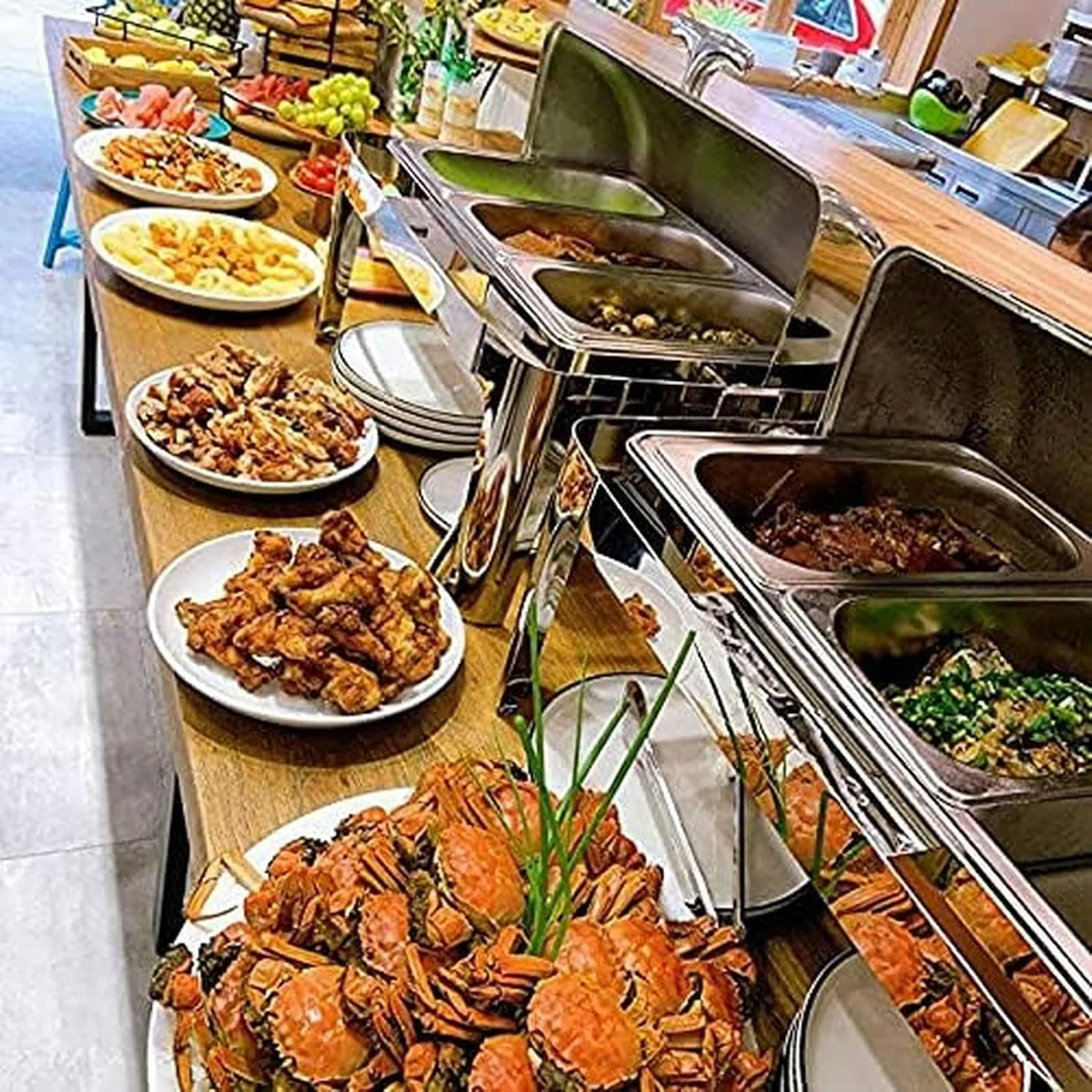 گرمکن برقی غذا، ست بوفه ظروف گرم کننده استیل ضد زنگ برای مهمانی ها و بوفه ها، شامل ظرف غذا، ظرف آب و صفحه گرم کننده برقی