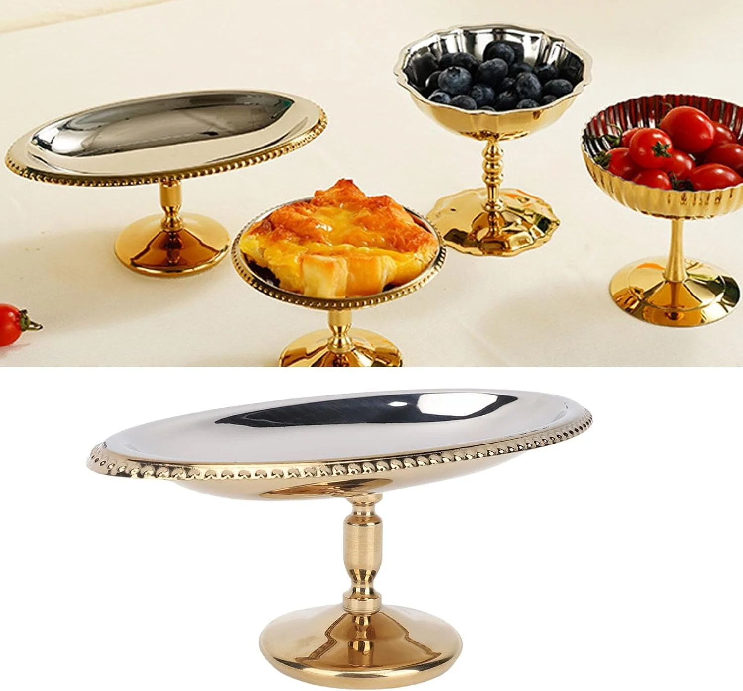 جام بستنی GLOGLOW، کاسه های دسر استیل ضد زنگ، کاسه های کوچک گرد پایه دار برای ماست، تنقلات، آب نبات با نقطه های بیضی طلایی برای سالاد، میوه، پودینگ، مهمانی