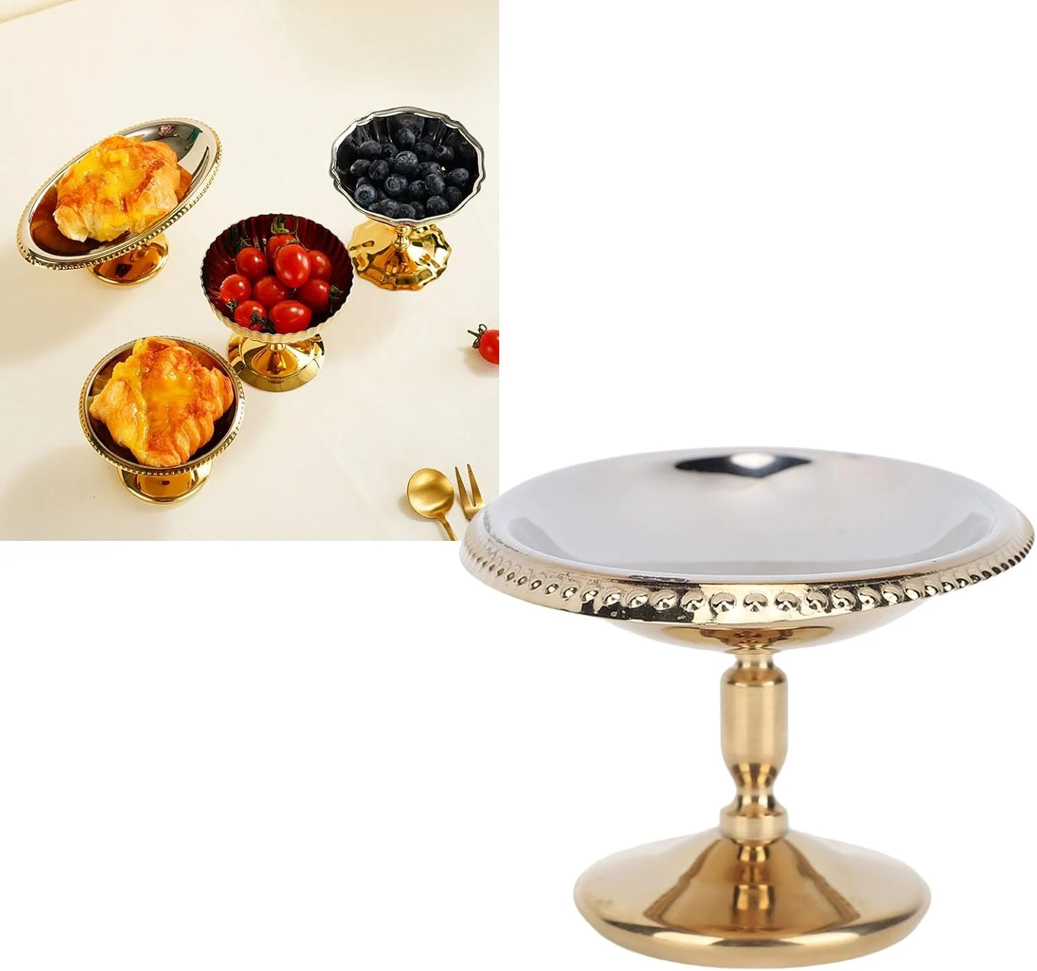 جام بستنی GLOGLOW، کاسه های دسر استیل ضد زنگ، کاسه های کوچک گرد پایه دار برای ماست، تنقلات، آب نبات با نقطه های بیضی طلایی برای سالاد، میوه، پودینگ، مهمانی