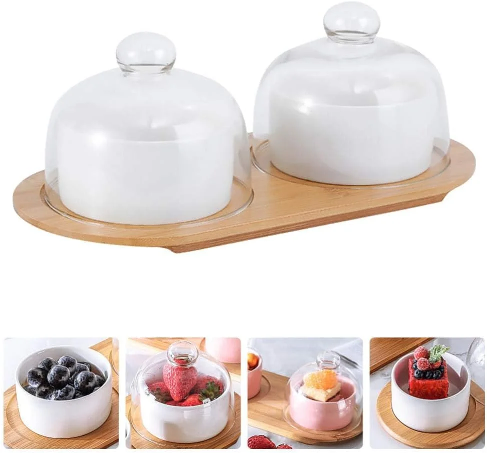 ELECDON ست 1 عددی فنجان دسر سرامیکی کاسه پخت کیک سرور بشقاب دسر چینی کاسه رامکین سرورهای سالاد کاسه ترافل فنجان های پارفیت کاسه دسر سوپ کاسه پودینگ شیشه ای سفید با سینی