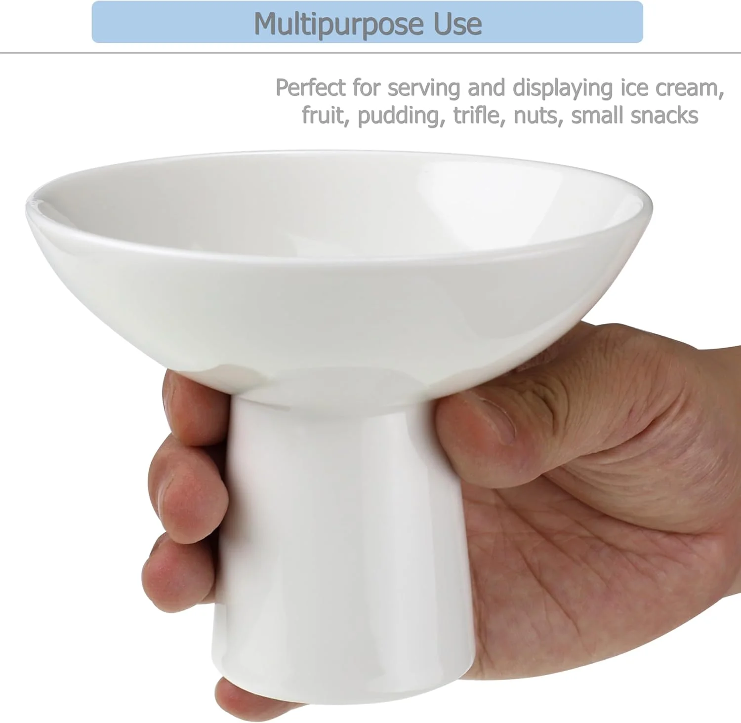 کاسه دسر سرامیکی EIKS برای سرو و نمایش بستنی، میوه، پودینگ، ترایفل، آجیل و تنقلات کوچک (پایه بلند)