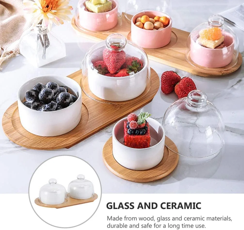 ELECDON ست 1 عددی فنجان دسر سرامیکی کاسه پخت کیک سرور بشقاب دسر چینی کاسه رامکین سرورهای سالاد کاسه ترافل فنجان های پارفیت کاسه دسر سوپ کاسه پودینگ شیشه ای سفید با سینی