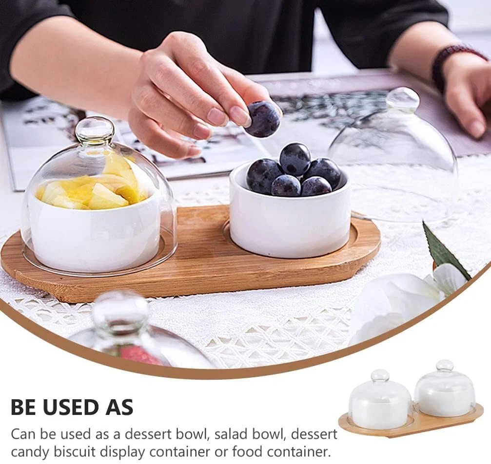 ELECDON ست 1 عددی فنجان دسر سرامیکی کاسه پخت کیک سرور بشقاب دسر چینی کاسه رامکین سرورهای سالاد کاسه ترافل فنجان های پارفیت کاسه دسر سوپ کاسه پودینگ شیشه ای سفید با سینی