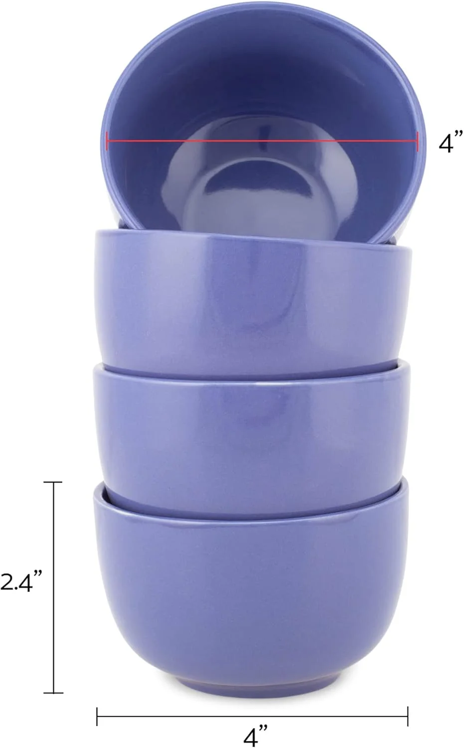 الآنز دیزاینز، ست 4 تایی کاسه دسر سرامیکی براق بیسترو، 4 اینچی، بنفش ویولت