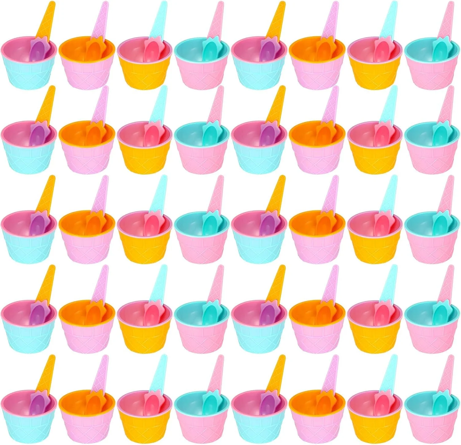 کاسه و قاشق بستنی پلاستیکی رنگارنگ قابل استفاده مجدد ELECDON - ایده آل برای مهمانی های تابستانی، هدیه بستنی و لوازم دسر برای ماست و پودینگ