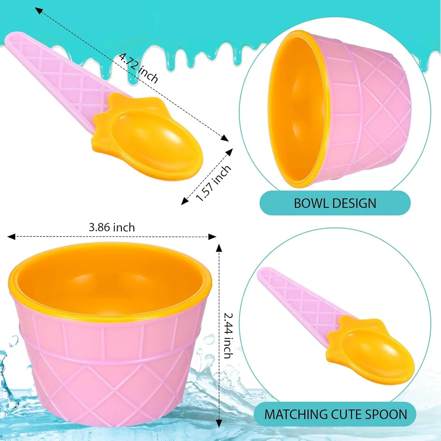 کاسه و قاشق بستنی پلاستیکی رنگارنگ قابل استفاده مجدد ELECDON - ایده آل برای مهمانی های تابستانی، هدیه بستنی و لوازم دسر برای ماست و پودینگ