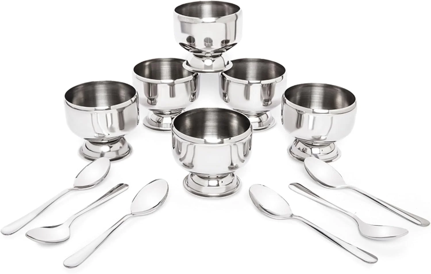 کاسه دسر استیل Estoile همراه با قاشق - طراحی شیک، مناسب برای بستنی، دسر و غیره (بسته 6 عددی)