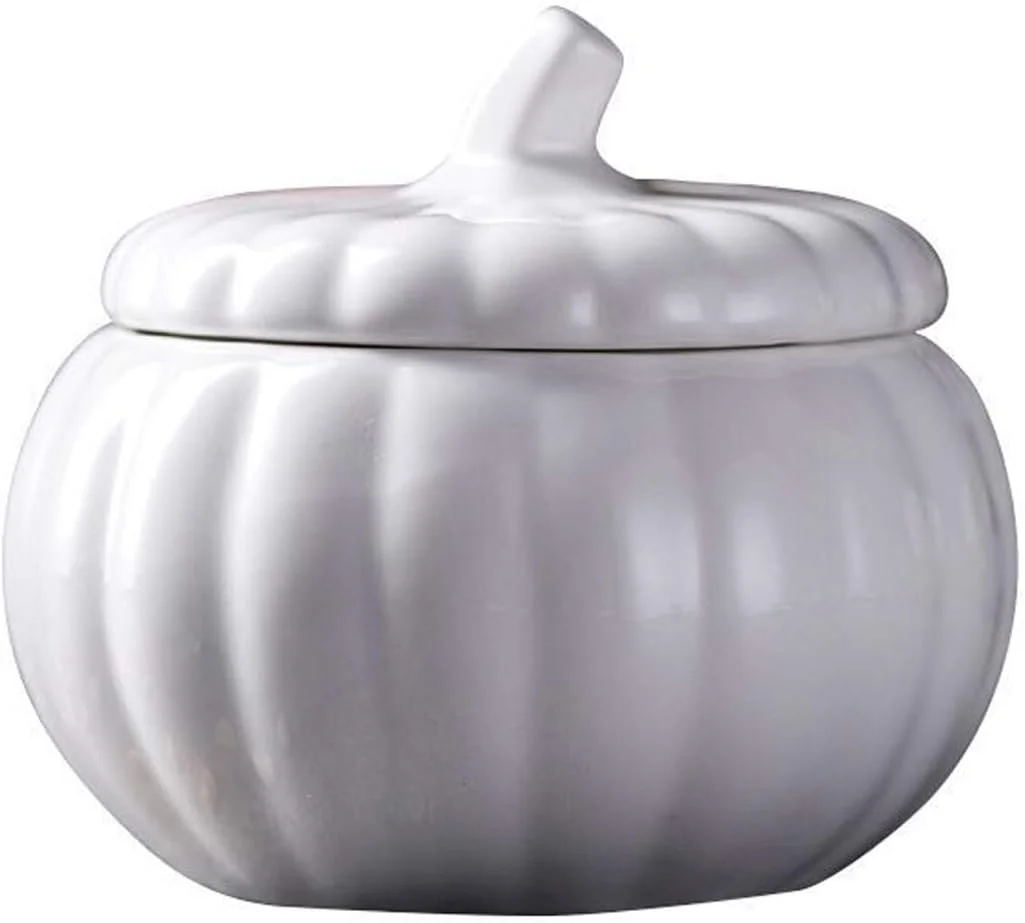 کاسه کدو تنبل بامزه Eplze، کاسه سوپ سرامیکی، کاسه دسر چینی مقاوم با درب - سفید