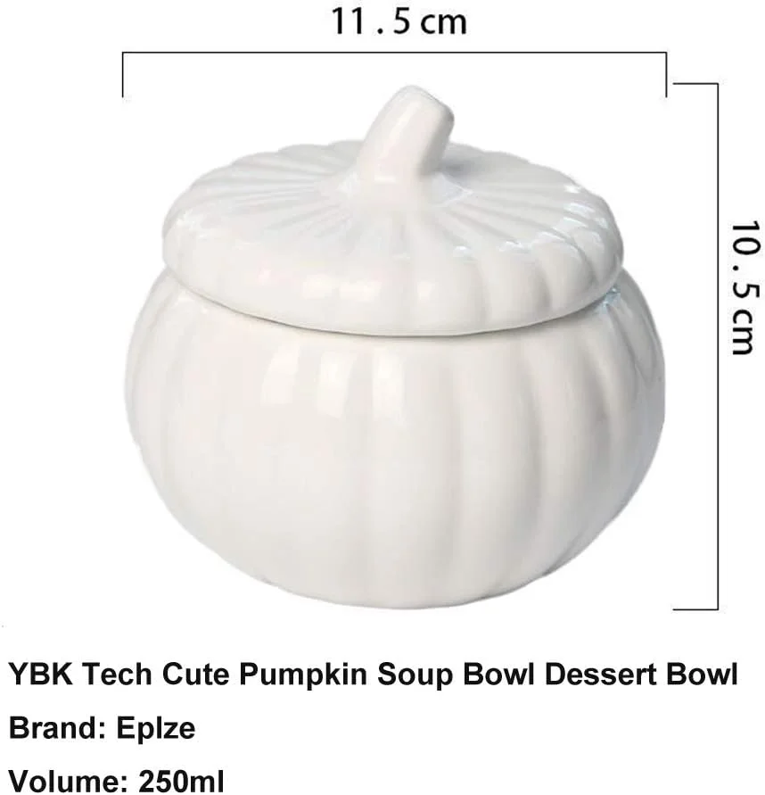 کاسه کدو تنبل بامزه Eplze، کاسه سوپ سرامیکی، کاسه دسر چینی مقاوم با درب - سفید