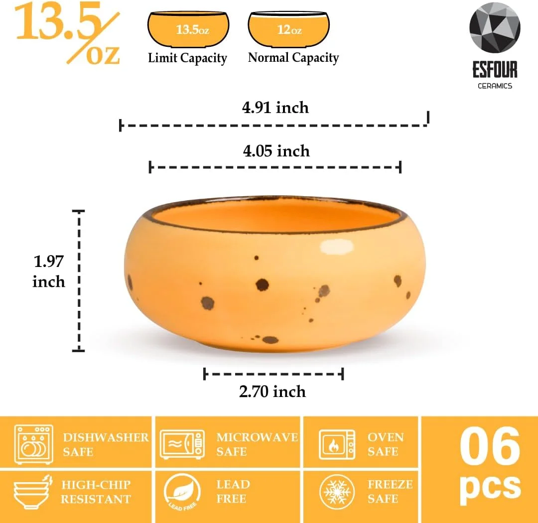 کاسه های دسر سرامیکی دست ساز کوچک اسفور - 350 میلی لیتر، ست 6 عددی - قابل استفاده در مایکروویو، فر و ماشین ظرفشویی، مناسب برای بستنی، سوپ، تنقلات، برنج، غلات، چیلی، مخلفات و سس، هدیه ای ایده آل - رنگ های متنوع شکوفه