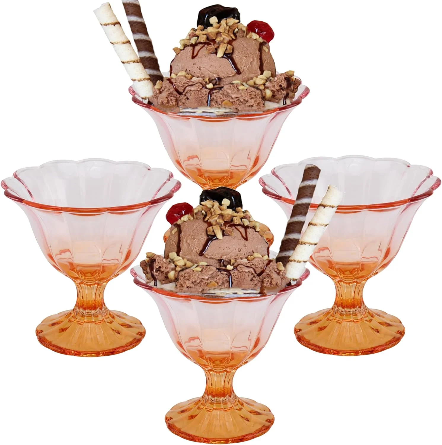 ظروف دسر بستنی FESTLOVE، ست 4 تایی کاسه شیشه ای پایه دار 300 میلی لیتری، فنجان نوشیدنی شفاف نارنجی برای بستنی، دسر، آب نبات، میوه، بستنی، پودینگ میان وعده ظروف دسر بستنی FESTLOVE، ست 4 تایی کاسه شیشه ای پایه دار 300 میلی لیتری، فنجان نوشیدنی شفاف نارنجی برای بستنی، دسر، آب نبات، میوه، بستنی، پودینگ میان وعده