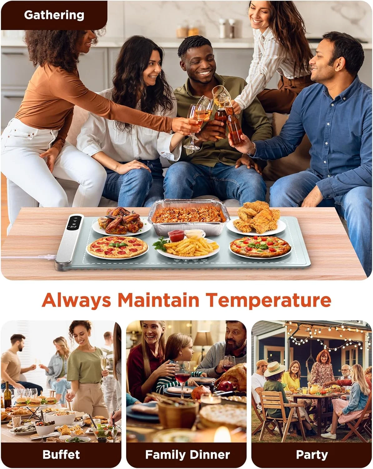 حصیر گرم کننده غذا FEPPO، فیلم گرمایش گرافن پیشرفته، سینی گرم کننده برقی سریع با سطح کامل با 6 سطح دمای قابل تنظیم و تایمر 6 ساعته، گرم کننده های غذای رولی برای مهمانی ها و بوفه حصیر گرم کننده غذا FEPPO، فیلم گرمایش گرافن پیشرفته، سینی گرم کننده برقی سریع با سطح کامل با 6 سطح دمای قابل تنظیم و تایمر 6 ساعته، گرم کننده های غذای رولی برای مهمانی ها و بوفه