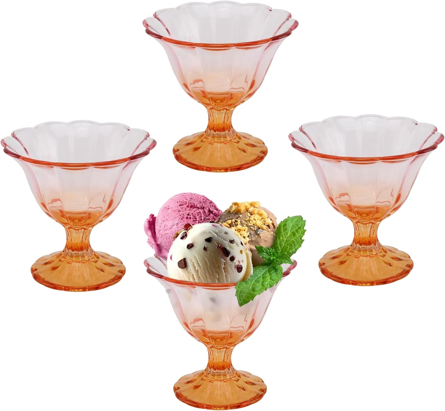 ظروف دسر بستنی FESTLOVE، ست 4 تایی کاسه شیشه ای پایه دار 300 میلی لیتری، فنجان نوشیدنی شفاف نارنجی برای بستنی، دسر، آب نبات، میوه، بستنی، پودینگ میان وعده ظروف دسر بستنی FESTLOVE، ست 4 تایی کاسه شیشه ای پایه دار 300 میلی لیتری، فنجان نوشیدنی شفاف نارنجی برای بستنی، دسر، آب نبات، میوه، بستنی، پودینگ میان وعده