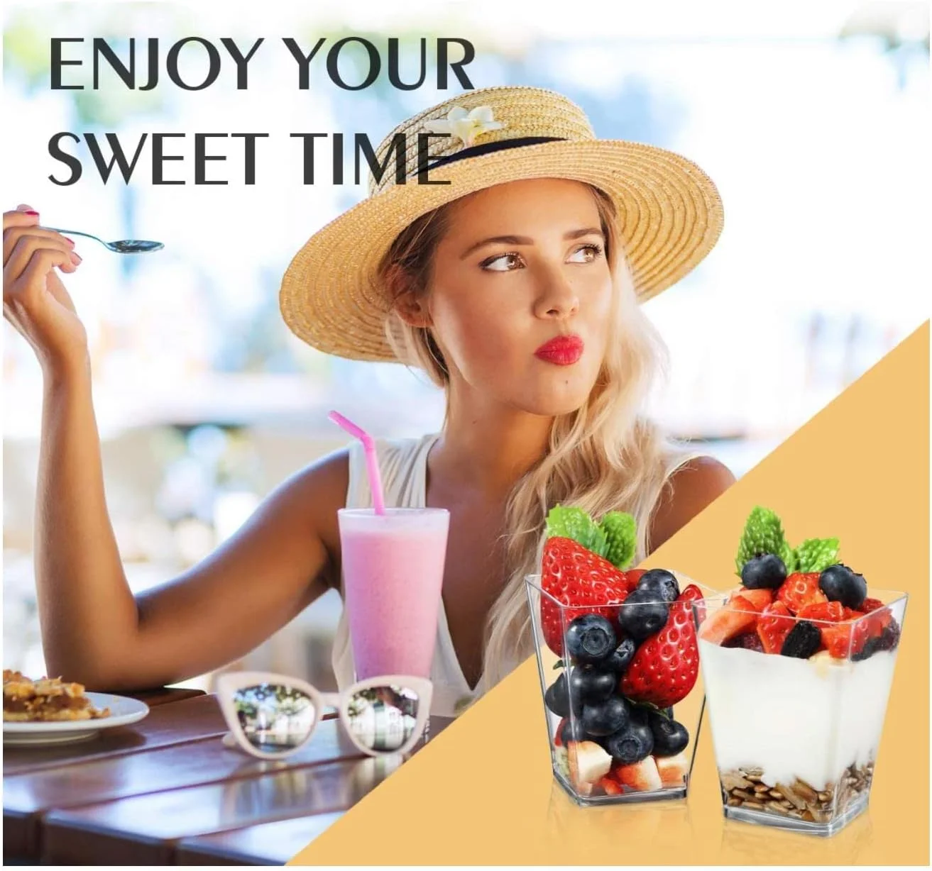 بسته 50 عددی فنجان دسر پلاستیکی شفاف مربعی FUFU با قاشق های پلاستیکی و درب های پلاستیکی - ایده آل برای دسرها، پیش غذاها، پودینگ ها، موس و موارد دیگر بسته 50 عددی فنجان دسر پلاستیکی شفاف مربعی FUFU با قاشق های پلاستیکی و درب های پلاستیکی - ایده آل برای دسرها، پیش غذاها، پودینگ ها، موس و موارد دیگر