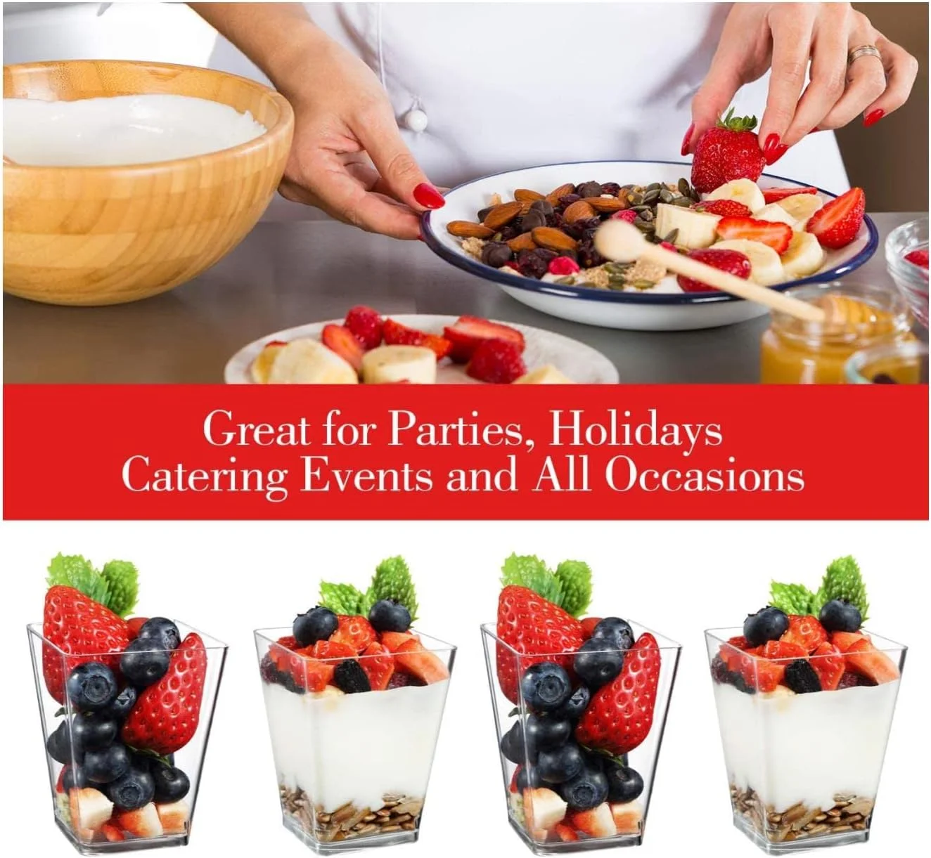 بسته 50 عددی فنجان دسر پلاستیکی شفاف مربعی FUFU با قاشق های پلاستیکی و درب های پلاستیکی - ایده آل برای دسرها، پیش غذاها، پودینگ ها، موس و موارد دیگر بسته 50 عددی فنجان دسر پلاستیکی شفاف مربعی FUFU با قاشق های پلاستیکی و درب های پلاستیکی - ایده آل برای دسرها، پیش غذاها، پودینگ ها، موس و موارد دیگر