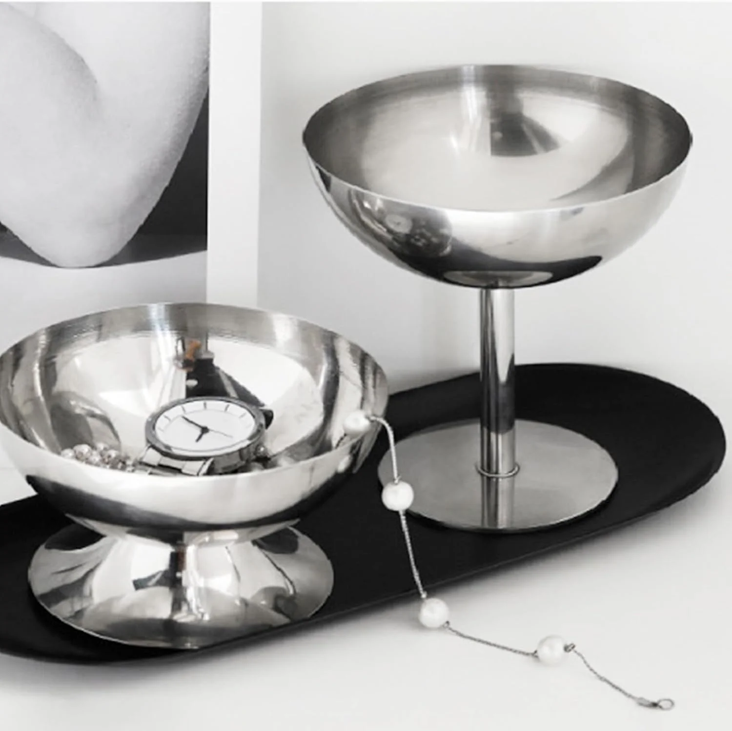 جام بستنی، کاسه دسر نقره ای استیل ضد زنگ با پایه پهن ضد لغزش برای مهمانی، خانه، بار، کافه