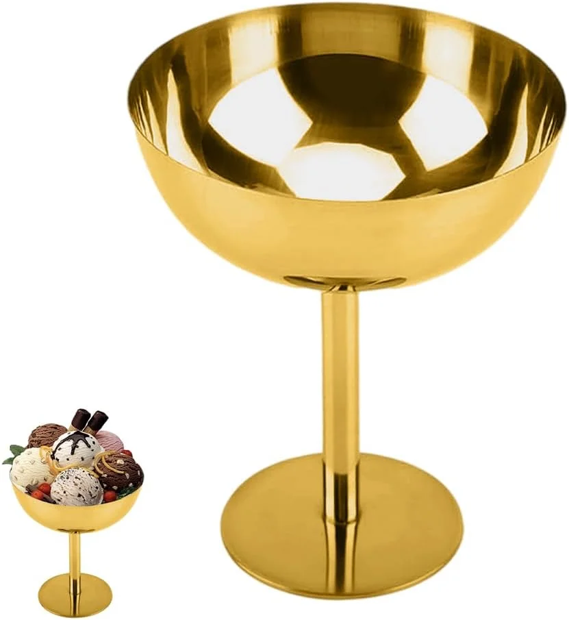 HASTHIP® کاسه های دسر بستنی استیل ضد زنگ به همراه قاشق، بسته 4 عددی، مینی فنجان های پایه دار نقره ای برای سالاد، میوه، پارفه، پودینگ، ظروف سرو پیش غذا و میان وعده قابل استفاده مجدد HASTHIP® کاسه های دسر بستنی استیل ضد زنگ به همراه قاشق، بسته 4 عددی، مینی فنجان های پایه دار نقره ای برای سالاد، میوه، پارفه، پودینگ، ظروف سرو پیش غذا و میان وعده قابل استفاده مجدد