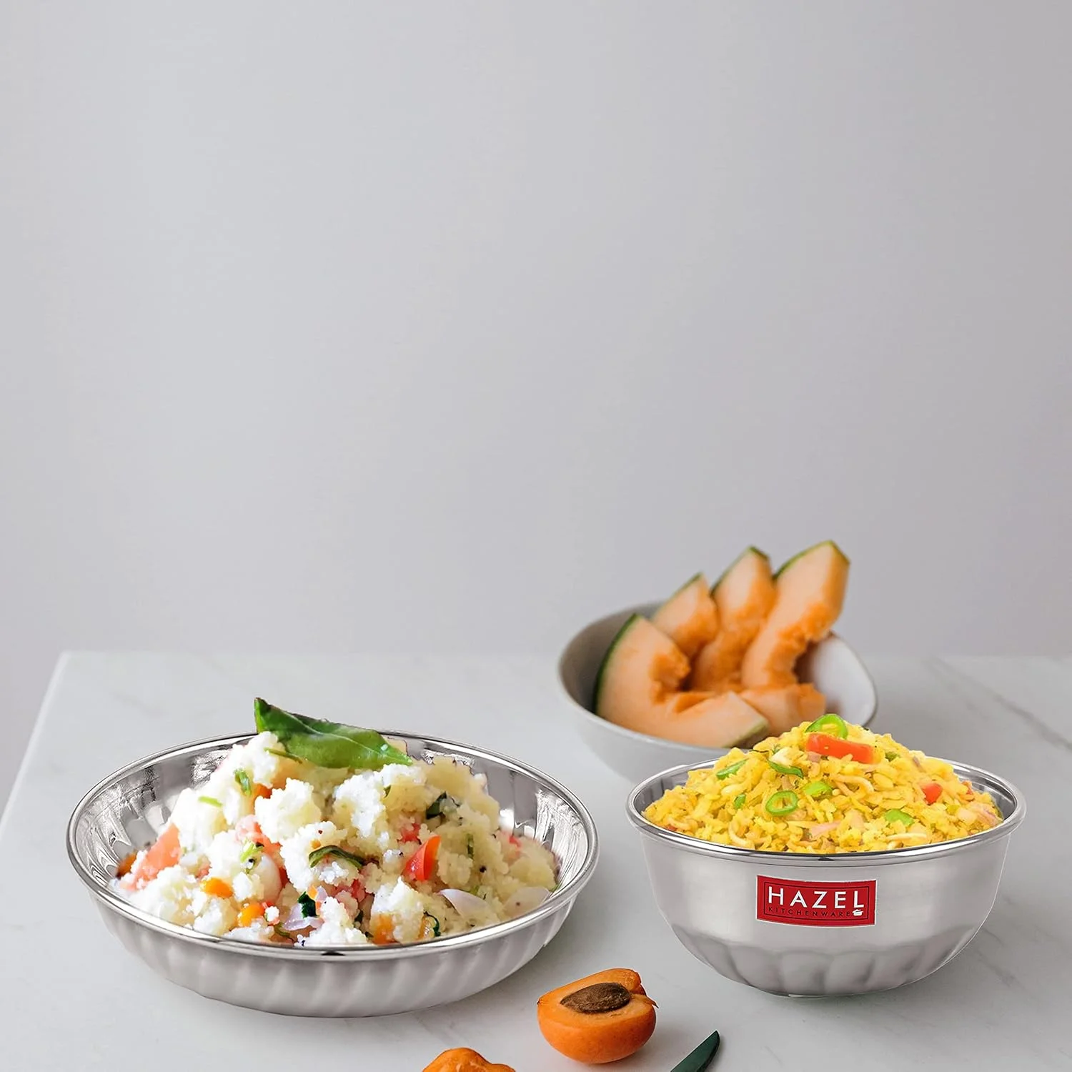 کاسه دسر HAZEL (استیل ضد زنگ (بشقاب و کاسه)، ست 6 عددی (3 عدد کاسه: 220 میلی لیتر، 3 عدد بشقاب: 200 میلی لیتر))