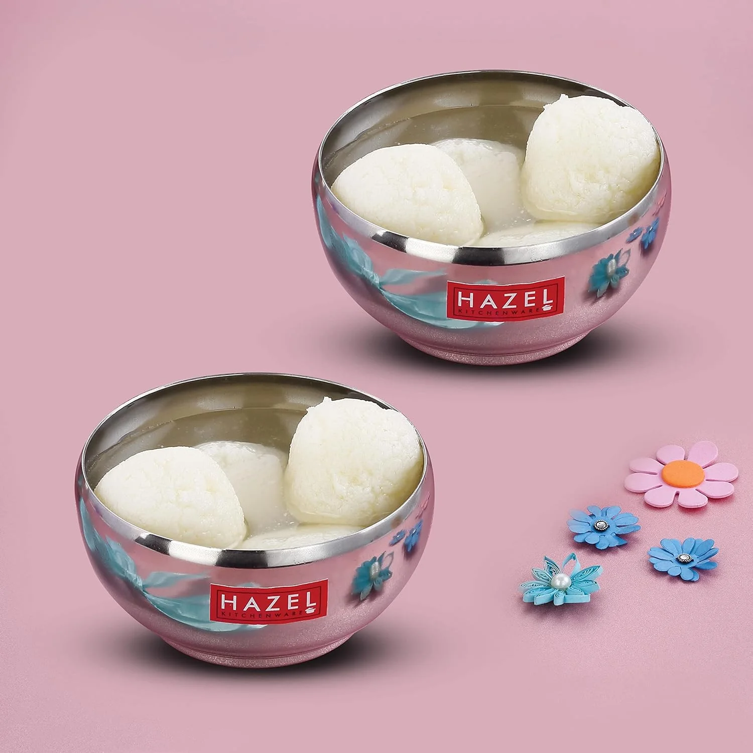 ست کاسه سرو 2 عددی HAZEL | کاسه استیل برای دسر، غلات، اسموتی | ست کاتوری استیل 2 عددی | 100 میلی لیتر، نقره ای