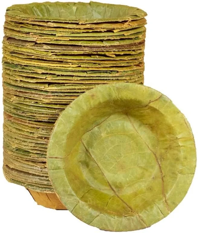 ظرف دسر یکبار مصرف برگ سالی سالم خوراکی، (همراه با ورق های موجدار)، کوچک، 3.5 اینچ، مجموعه 50 عددی، سبز